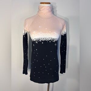 Sweaty Betty Athletic Base Layer Turtleneck Skiing Snowflakes Pink Black SZ M